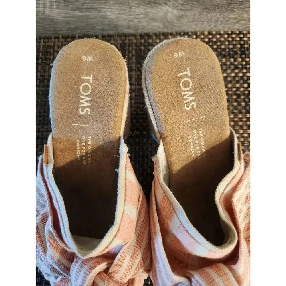NWOT TOMS Junie Espadrille Cabana Coral Stripe Bow Mules